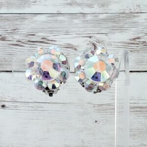 Vintage Clip On Earrings Iridescent 7/8"
